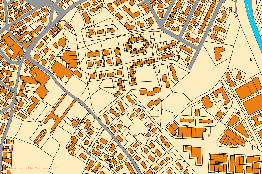 Mappa catastale del centro di Poggio a Caiano: particelle e fabbricati, cartografia Agenzia delle Entrate