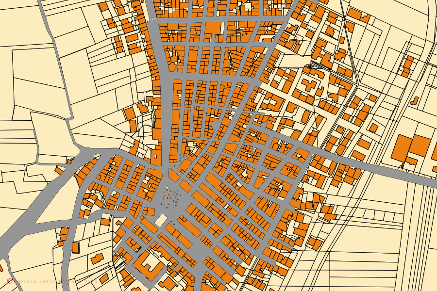 Mappa catastale del centro di Poggio Imperiale: particelle e fabbricati, cartografia Agenzia delle Entrate