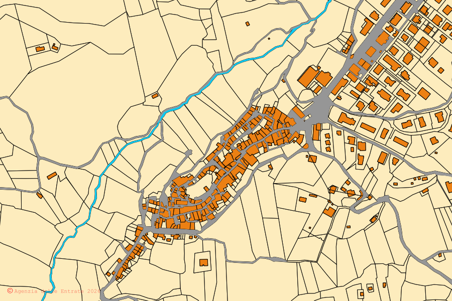 Mappa catastale del centro di Poggio Nativo: particelle e fabbricati, cartografia Agenzia delle Entrate