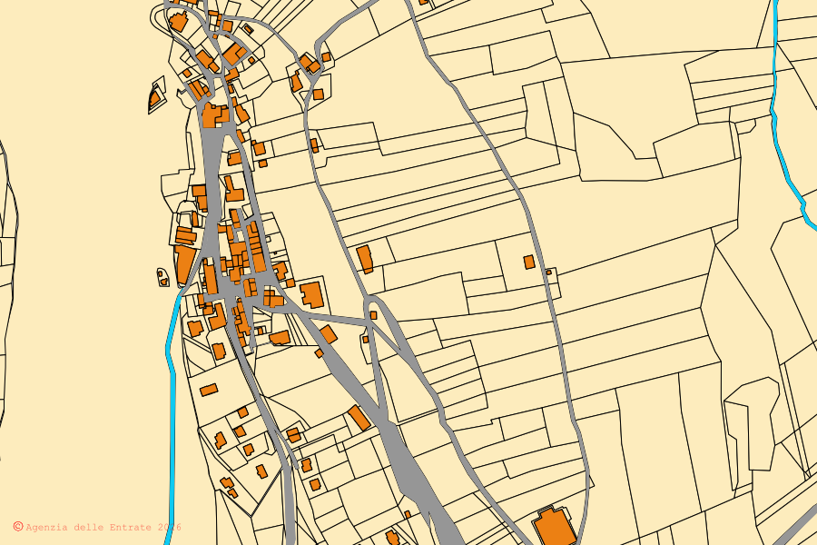 Mappa catastale del centro di Poggio San Vicino: particelle e fabbricati, cartografia Agenzia delle Entrate