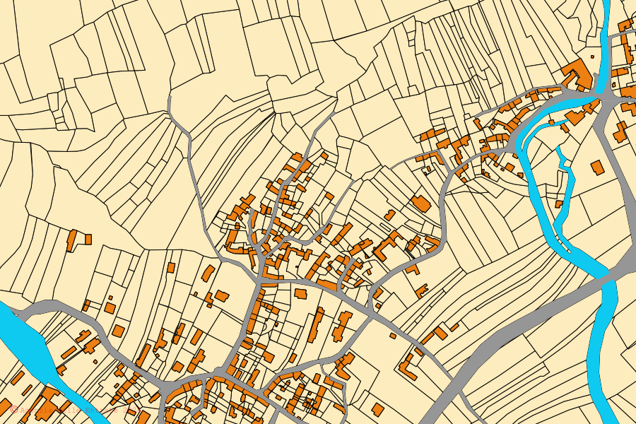 Mappa catastale del centro di Polcenigo: particelle e fabbricati, cartografia Agenzia delle Entrate