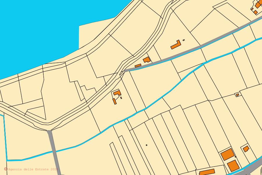 Mappa catastale del centro di Polesine Zibello: particelle e fabbricati, cartografia Agenzia delle Entrate