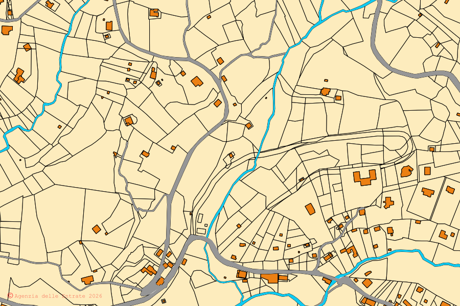 Mappa catastale del centro di Poli: particelle e fabbricati, cartografia Agenzia delle Entrate