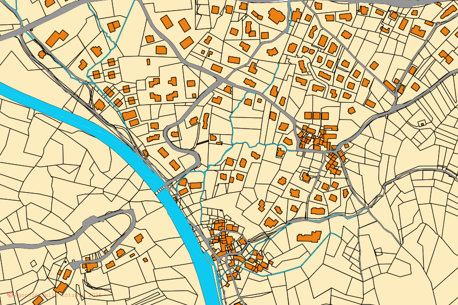 Mappa catastale del centro di Pollein: particelle e fabbricati, cartografia Agenzia delle Entrate