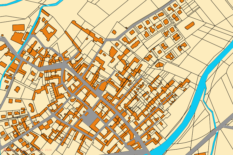 Mappa catastale del centro di Polonghera: particelle e fabbricati, cartografia Agenzia delle Entrate