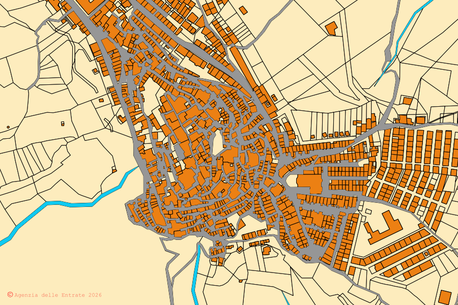 Mappa catastale del centro di Pomarico: particelle e fabbricati, cartografia Agenzia delle Entrate