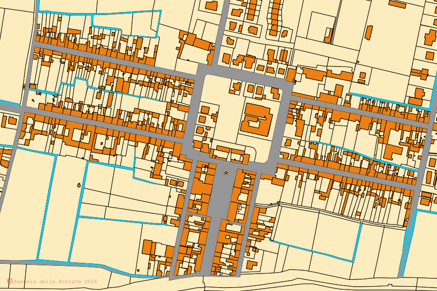 Mappa catastale del centro di Pomponesco: particelle e fabbricati, cartografia Agenzia delle Entrate