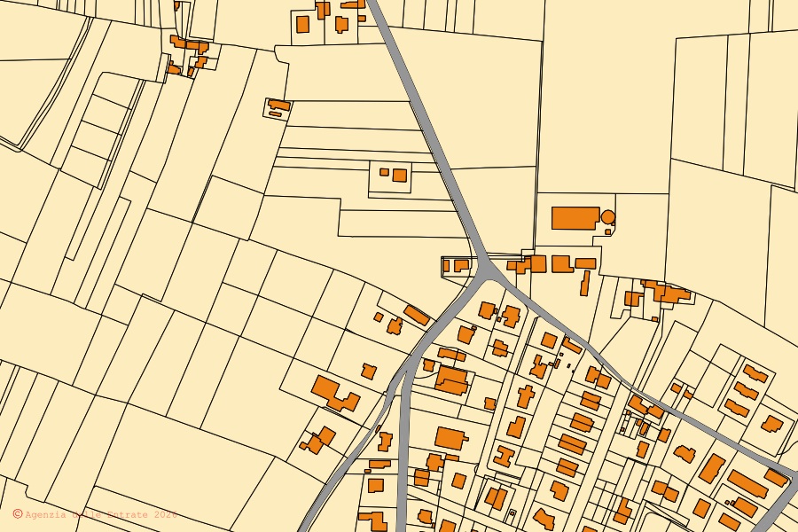 Mappa catastale del centro di Ponso: particelle e fabbricati, cartografia Agenzia delle Entrate