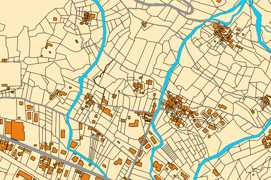 Mappa catastale del centro di Pont Canavese: particelle e fabbricati, cartografia Agenzia delle Entrate