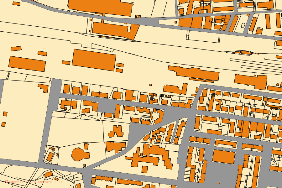 Mappa catastale del centro di Pontassieve: particelle e fabbricati, cartografia Agenzia delle Entrate