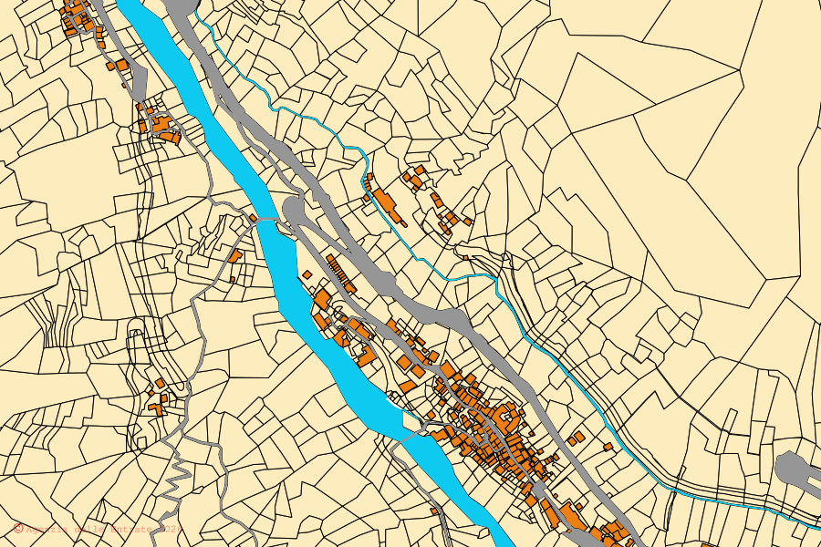 Mappa catastale del centro di Pontboset: particelle e fabbricati, cartografia Agenzia delle Entrate