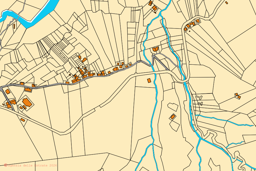 Mappa catastale del centro di Pontebba: particelle e fabbricati, cartografia Agenzia delle Entrate