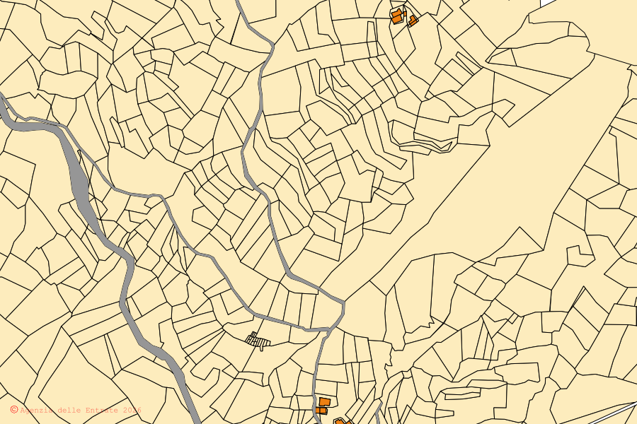 Mappa catastale del centro di Pontechianale: particelle e fabbricati, cartografia Agenzia delle Entrate