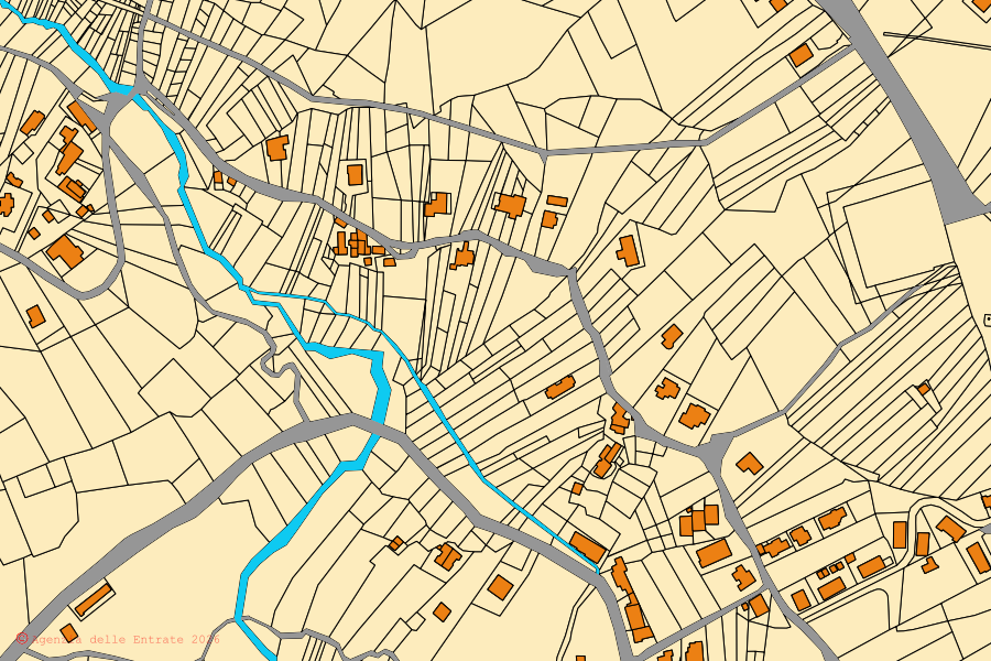 Mappa catastale del centro di Pontelandolfo: particelle e fabbricati, cartografia Agenzia delle Entrate