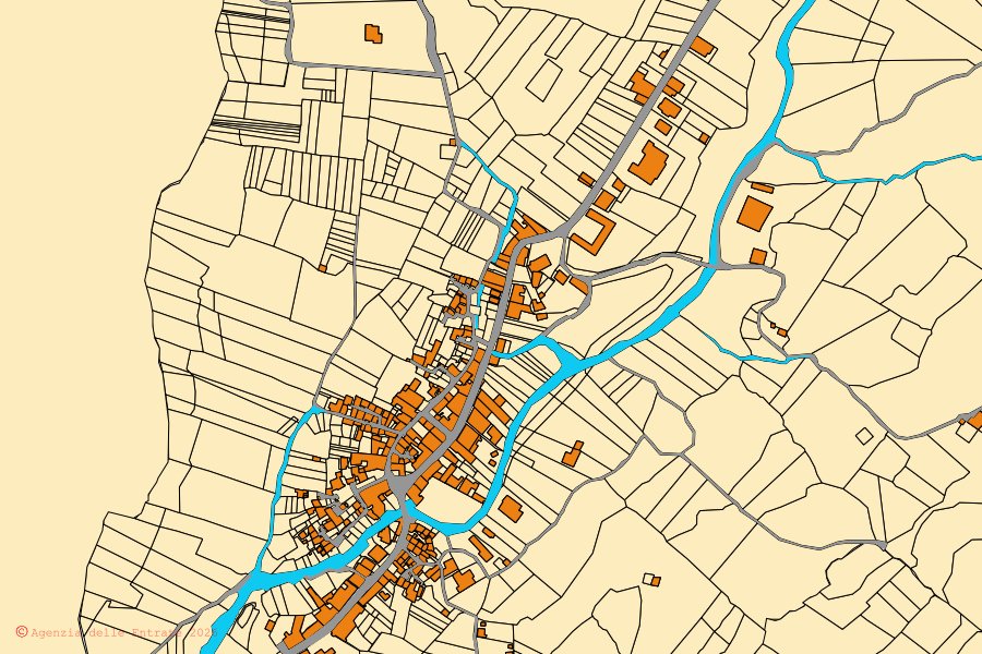 Mappa catastale del centro di Pontelatone: particelle e fabbricati, cartografia Agenzia delle Entrate