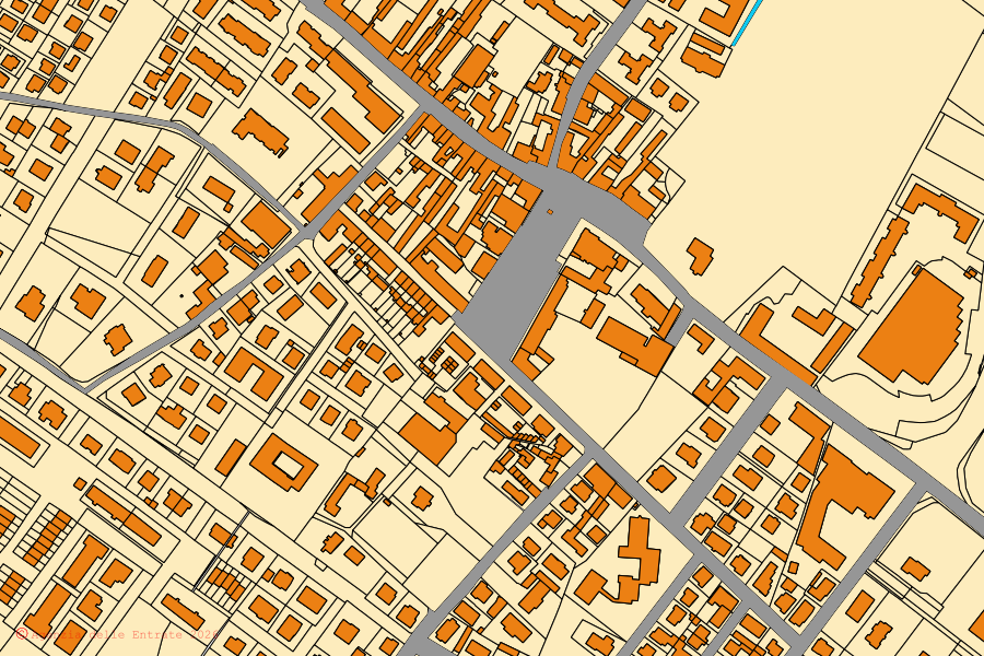 Mappa catastale del centro di Pontenure: particelle e fabbricati, cartografia Agenzia delle Entrate
