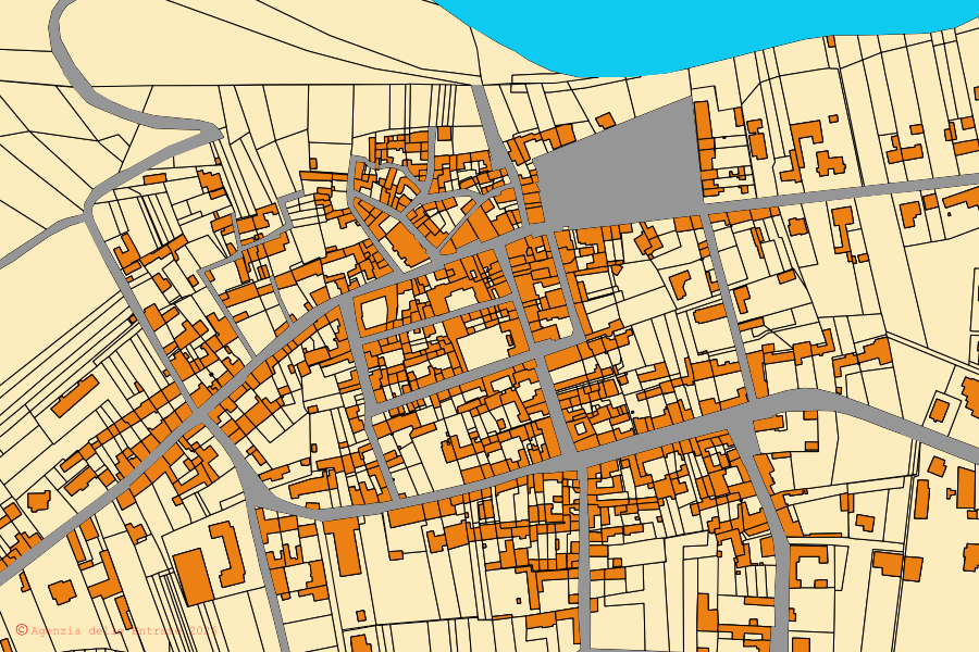 Mappa catastale del centro di Pontestura: particelle e fabbricati, cartografia Agenzia delle Entrate
