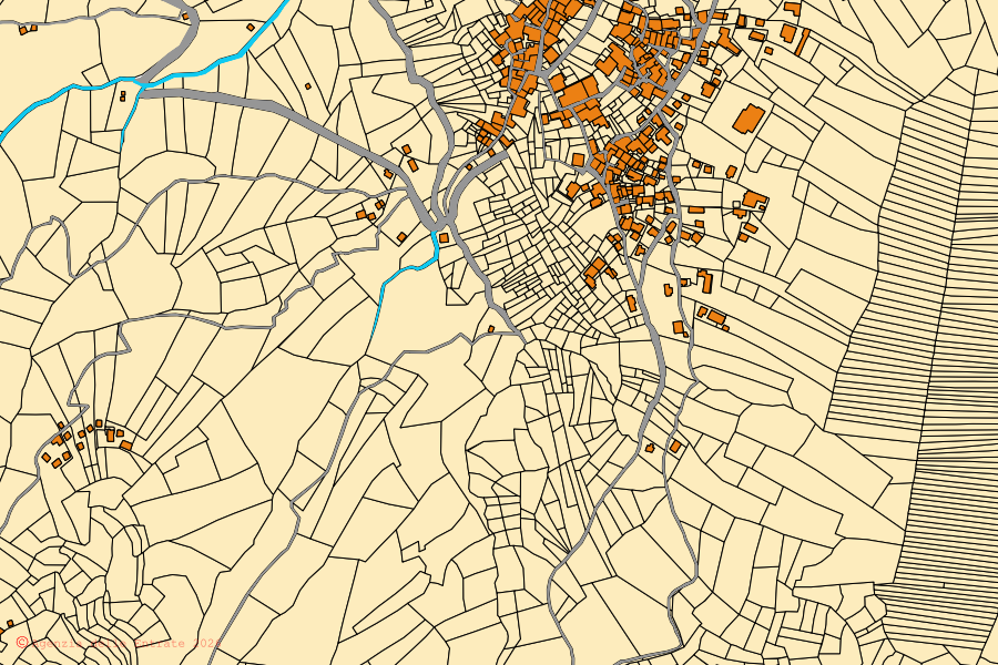Mappa catastale del centro di Pontremoli: particelle e fabbricati, cartografia Agenzia delle Entrate