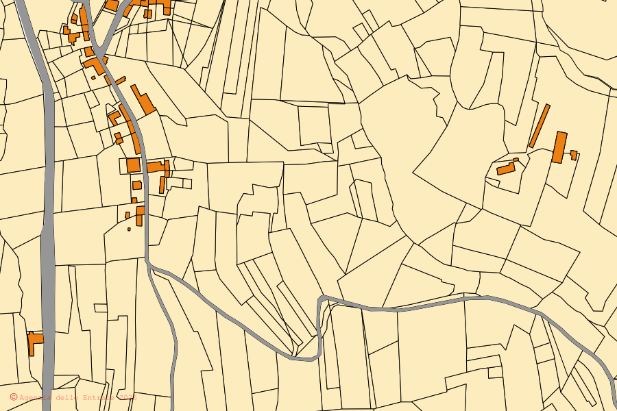 Mappa catastale del centro di Ponzano Monferrato: particelle e fabbricati, cartografia Agenzia delle Entrate