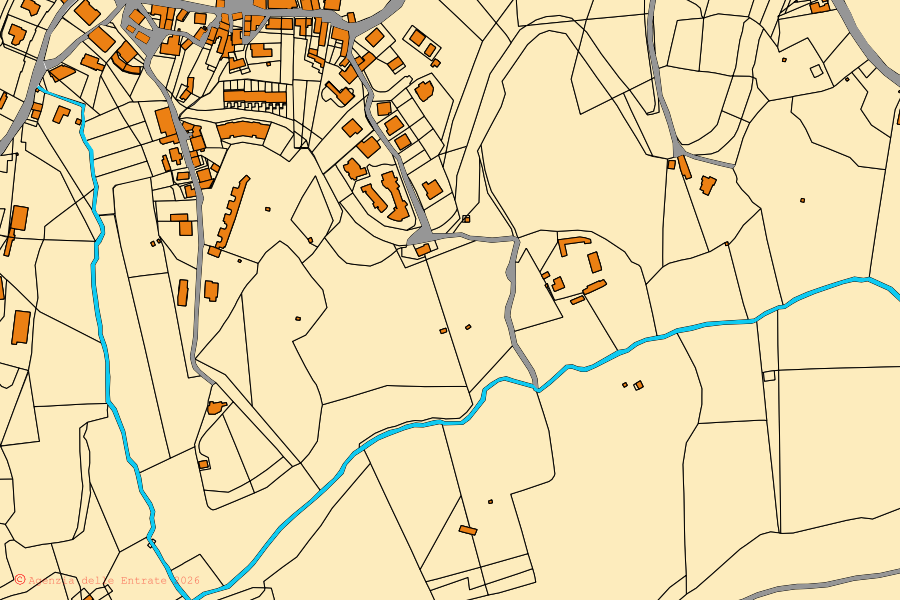 Mappa catastale del centro di Ponzano Romano: particelle e fabbricati, cartografia Agenzia delle Entrate