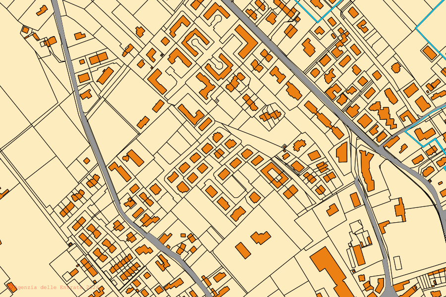 Mappa catastale del centro di Ponzano Veneto: particelle e fabbricati, cartografia Agenzia delle Entrate