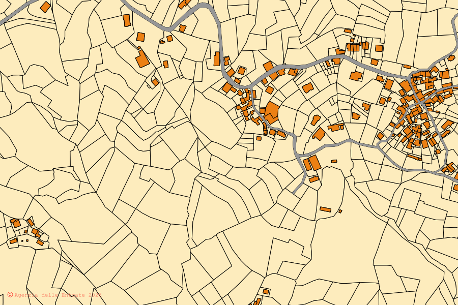 Mappa catastale del centro di Ponzone: particelle e fabbricati, cartografia Agenzia delle Entrate