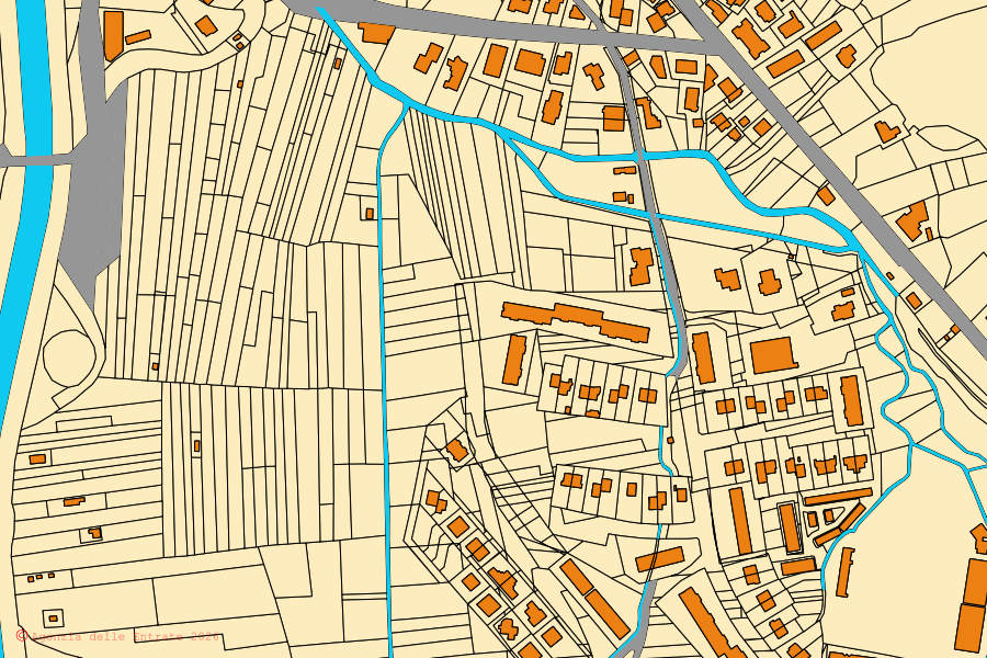 Mappa catastale del centro di Popoli Terme: particelle e fabbricati, cartografia Agenzia delle Entrate