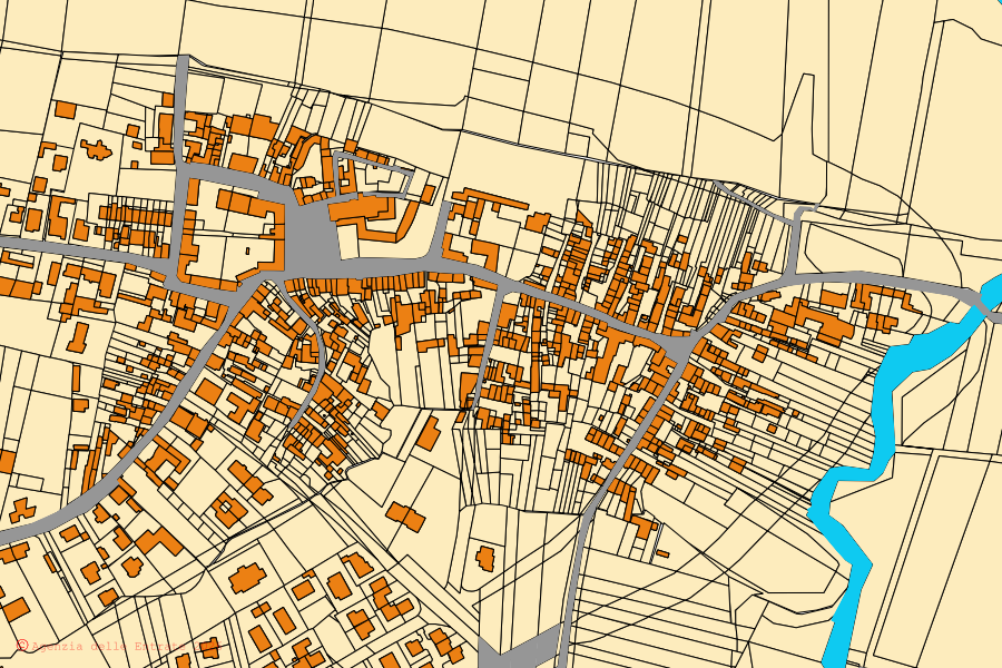Mappa catastale del centro di Portalbera: particelle e fabbricati, cartografia Agenzia delle Entrate