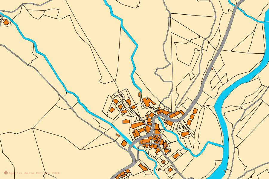 Mappa catastale del centro di Portico e San Benedetto: particelle e fabbricati, cartografia Agenzia delle Entrate