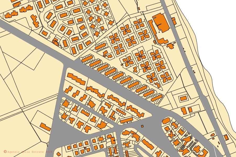 Mappa catastale del centro di Porto Recanati: particelle e fabbricati, cartografia Agenzia delle Entrate