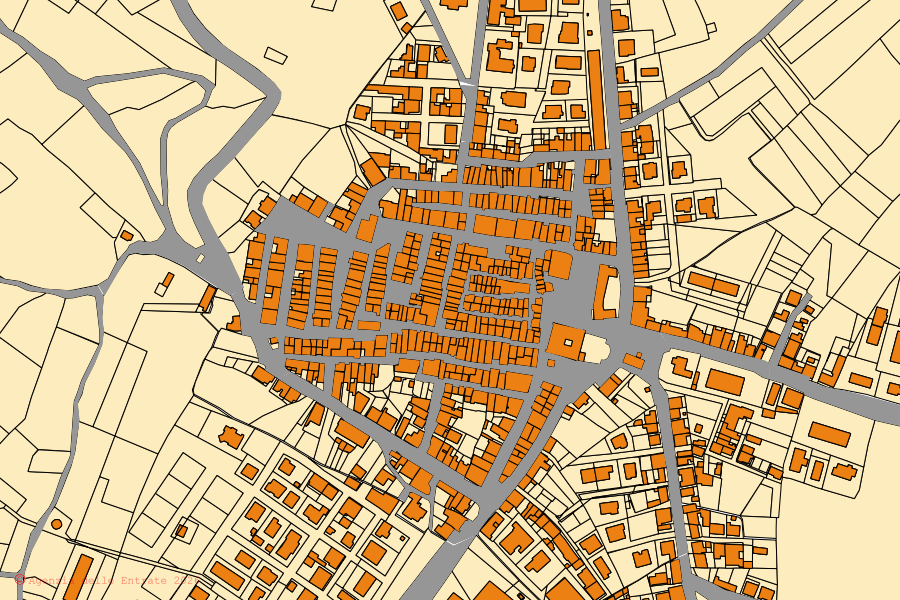 Mappa catastale del centro di Portocannone: particelle e fabbricati, cartografia Agenzia delle Entrate