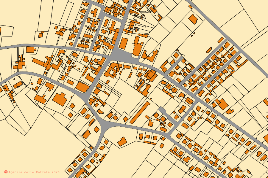 Mappa catastale del centro di Portomaggiore: particelle e fabbricati, cartografia Agenzia delle Entrate
