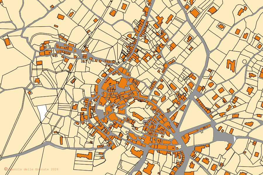 Mappa catastale del centro di Postiglione: particelle e fabbricati, cartografia Agenzia delle Entrate