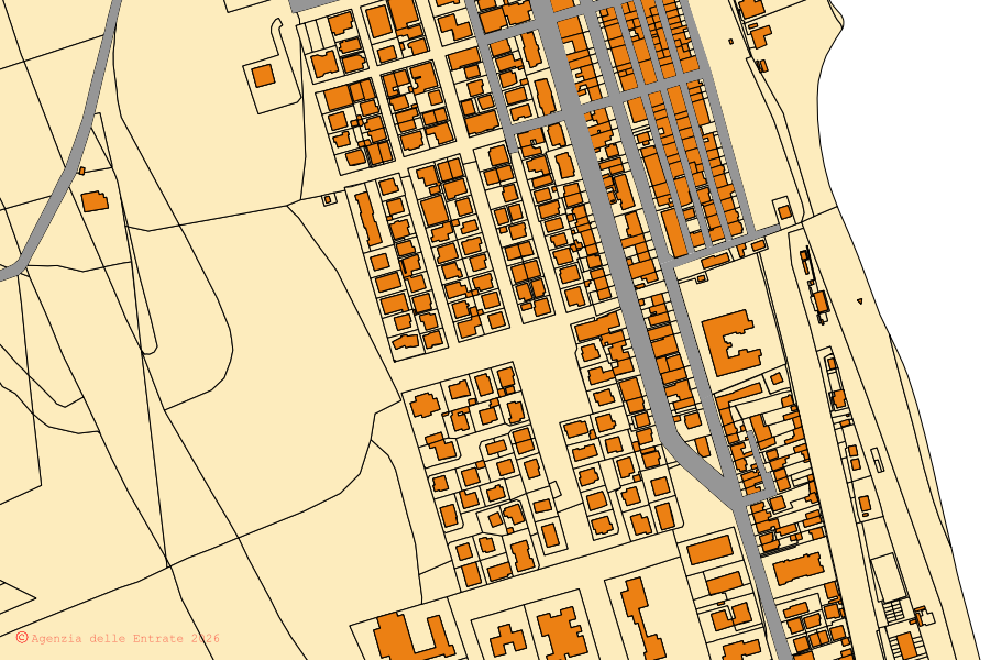 Mappa catastale del centro di Potenza Picena: particelle e fabbricati, cartografia Agenzia delle Entrate