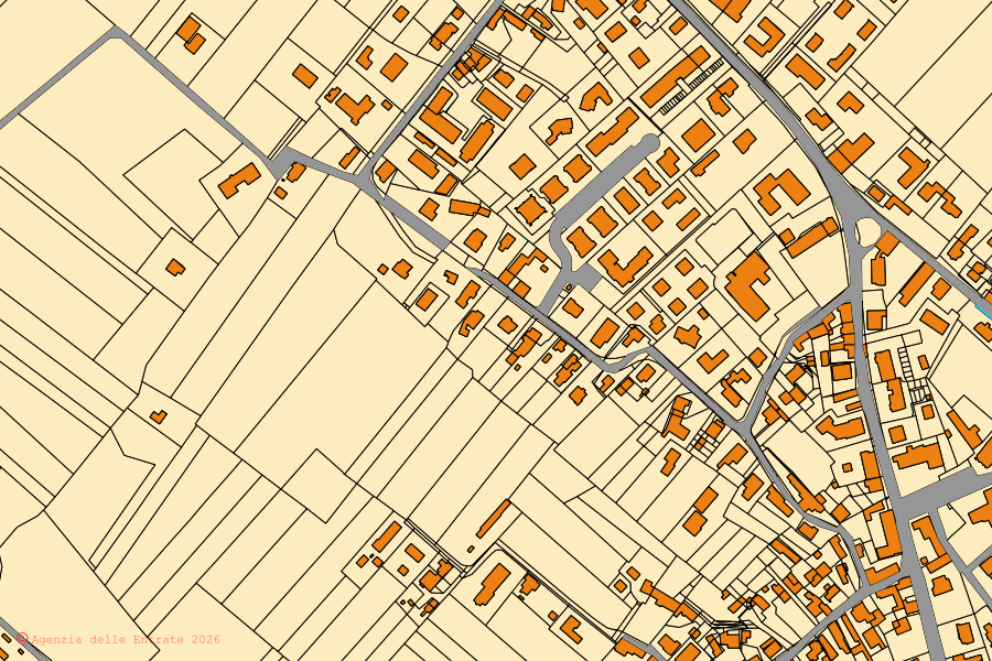 Mappa catastale del centro di Povegliano: particelle e fabbricati, cartografia Agenzia delle Entrate