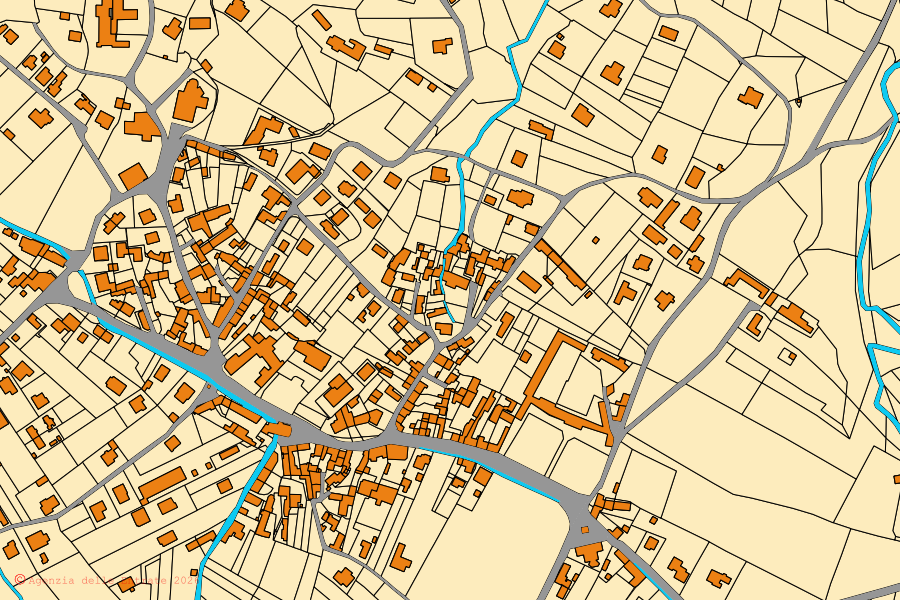 Mappa catastale del centro di Povoletto: particelle e fabbricati, cartografia Agenzia delle Entrate