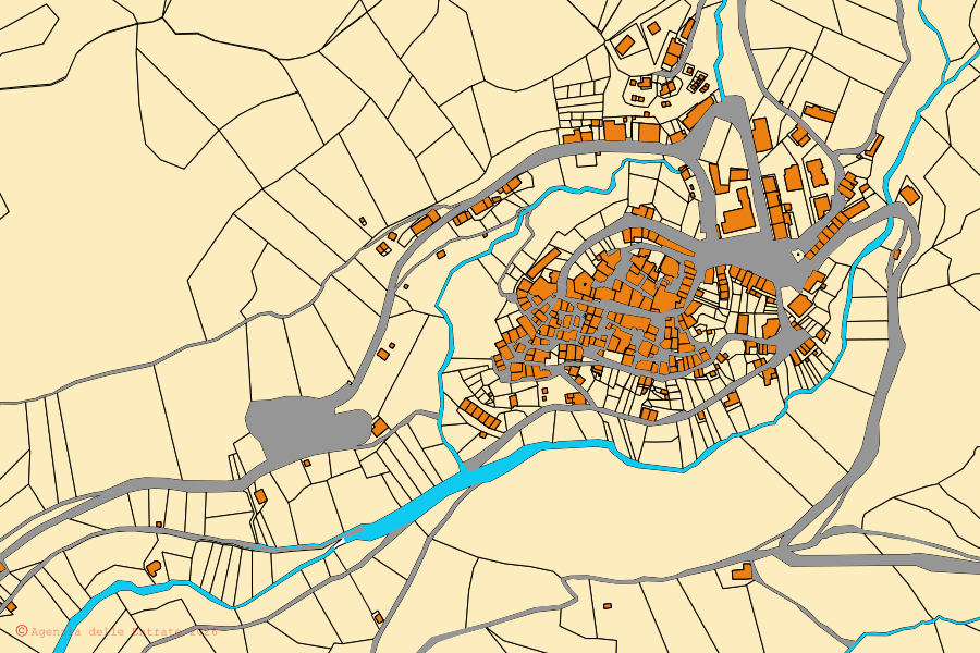 Mappa catastale del centro di Pozzaglia Sabina: particelle e fabbricati, cartografia Agenzia delle Entrate