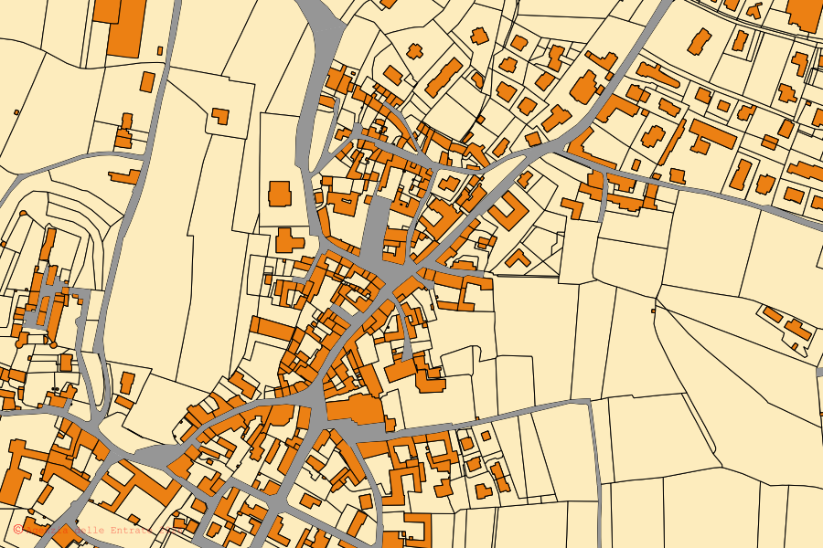 Mappa catastale del centro di Pozzolengo: particelle e fabbricati, cartografia Agenzia delle Entrate