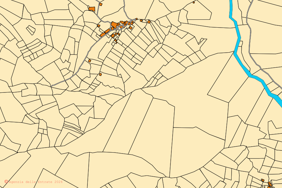 Mappa catastale del centro di Pradleves: particelle e fabbricati, cartografia Agenzia delle Entrate
