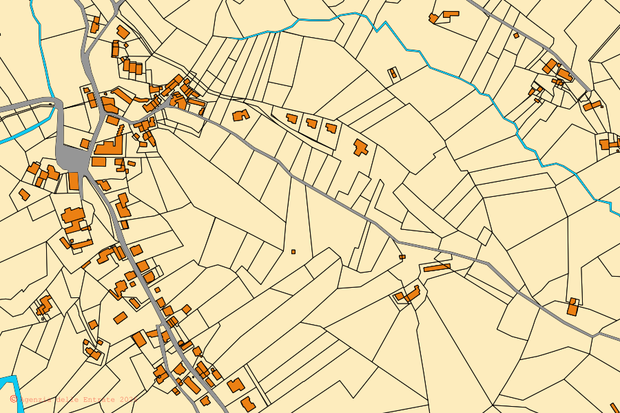 Mappa catastale del centro di Pralungo: particelle e fabbricati, cartografia Agenzia delle Entrate