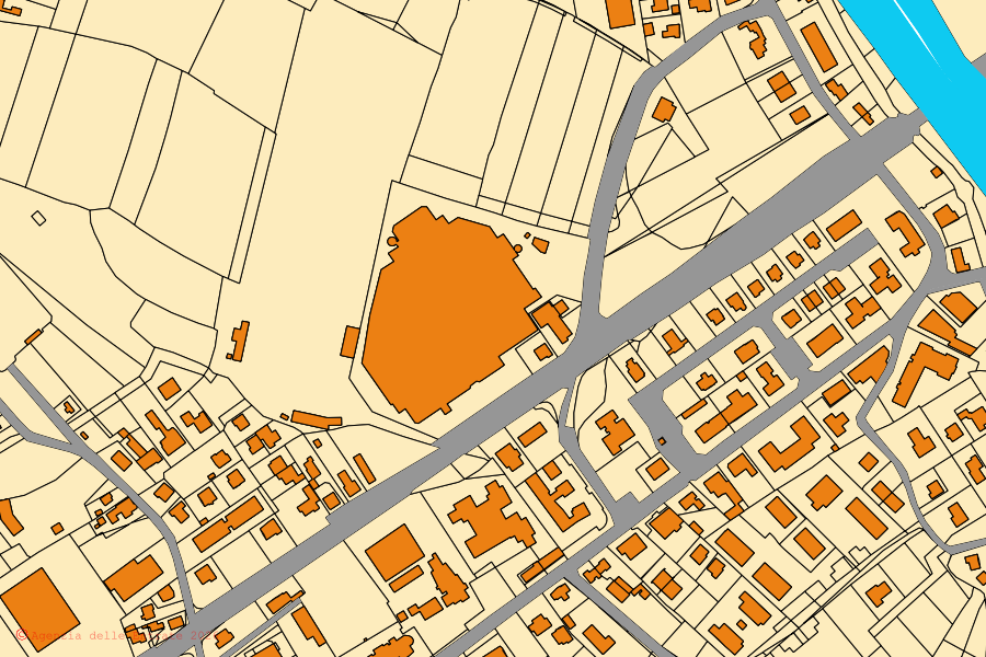Mappa catastale del centro di Prata di Pordenone: particelle e fabbricati, cartografia Agenzia delle Entrate