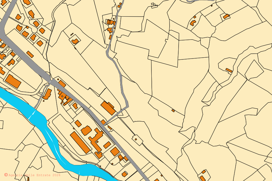 Mappa catastale del centro di Pratovecchio Stia: particelle e fabbricati, cartografia Agenzia delle Entrate