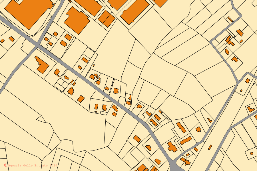 Mappa catastale del centro di Pravisdomini: particelle e fabbricati, cartografia Agenzia delle Entrate