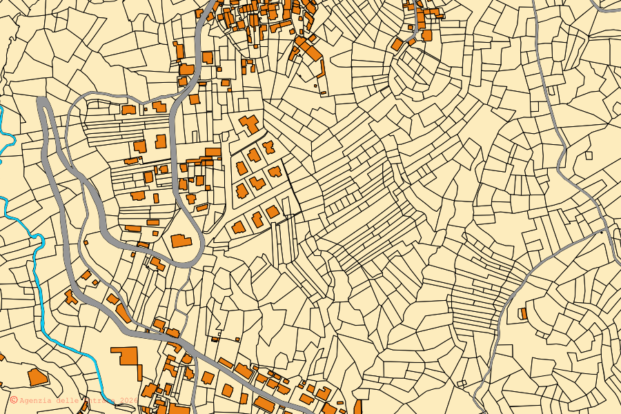 Mappa catastale del centro di Pray: particelle e fabbricati, cartografia Agenzia delle Entrate