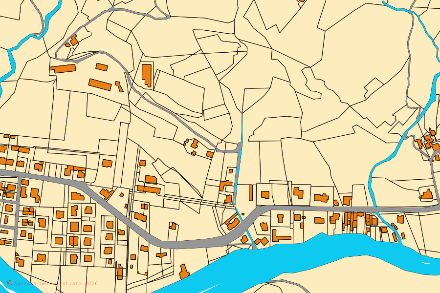 Mappa catastale del centro di Predappio: particelle e fabbricati, cartografia Agenzia delle Entrate