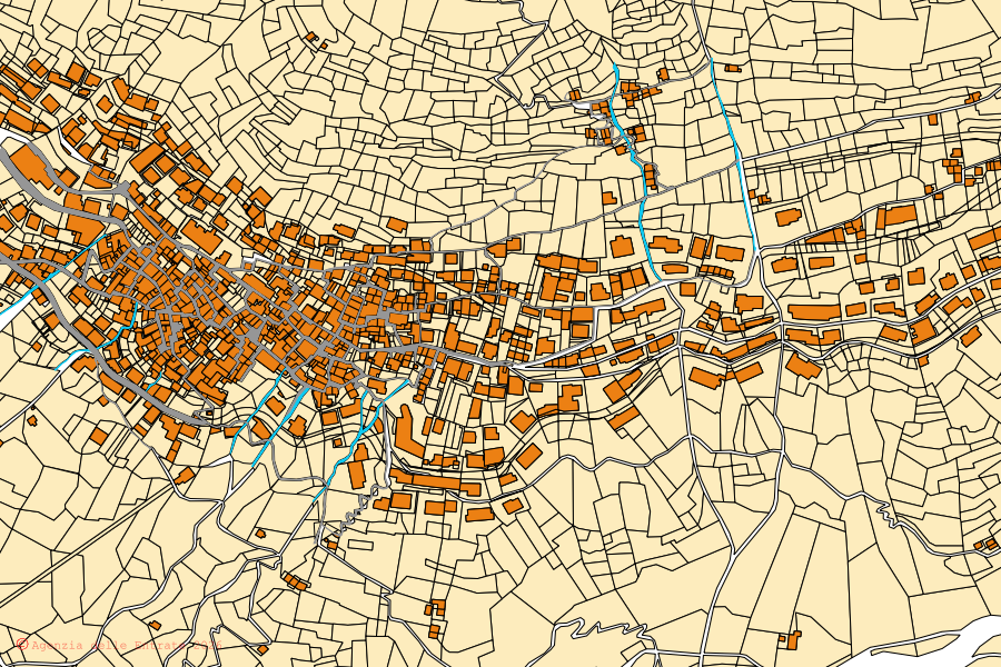 Mappa catastale del centro di Premana: particelle e fabbricati, cartografia Agenzia delle Entrate