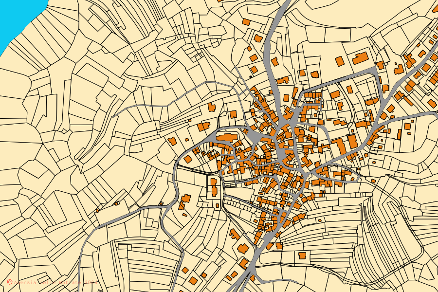 Mappa catastale del centro di Preone: particelle e fabbricati, cartografia Agenzia delle Entrate