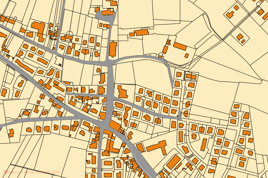 Mappa catastale del centro di Pressana: particelle e fabbricati, cartografia Agenzia delle Entrate