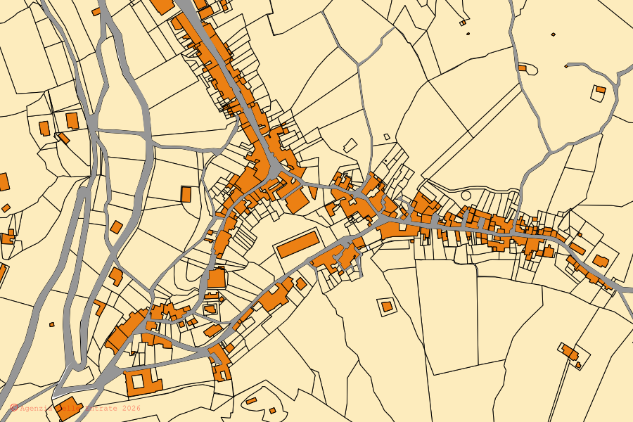 Mappa catastale del centro di Prignano Cilento: particelle e fabbricati, cartografia Agenzia delle Entrate