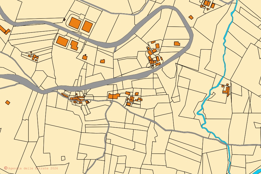 Mappa catastale del centro di Prignano sulla Secchia: particelle e fabbricati, cartografia Agenzia delle Entrate